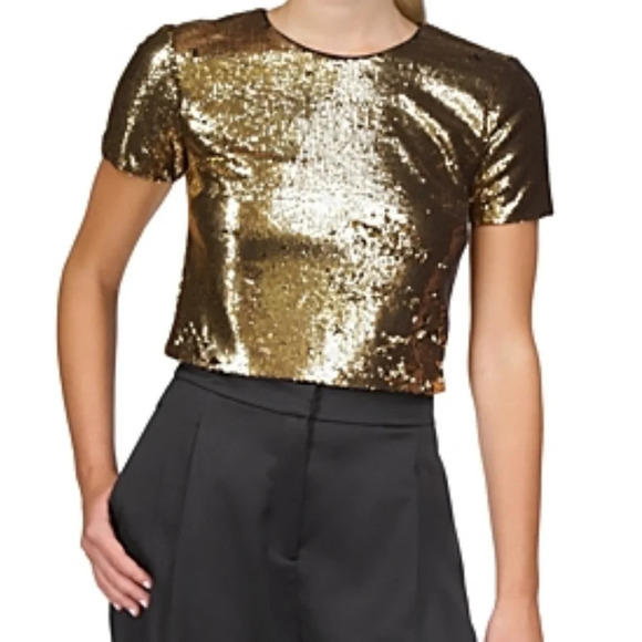 Michael Michael Kors Gold Sequins Crop Top - NWT - Size L - Picture 1 of 9